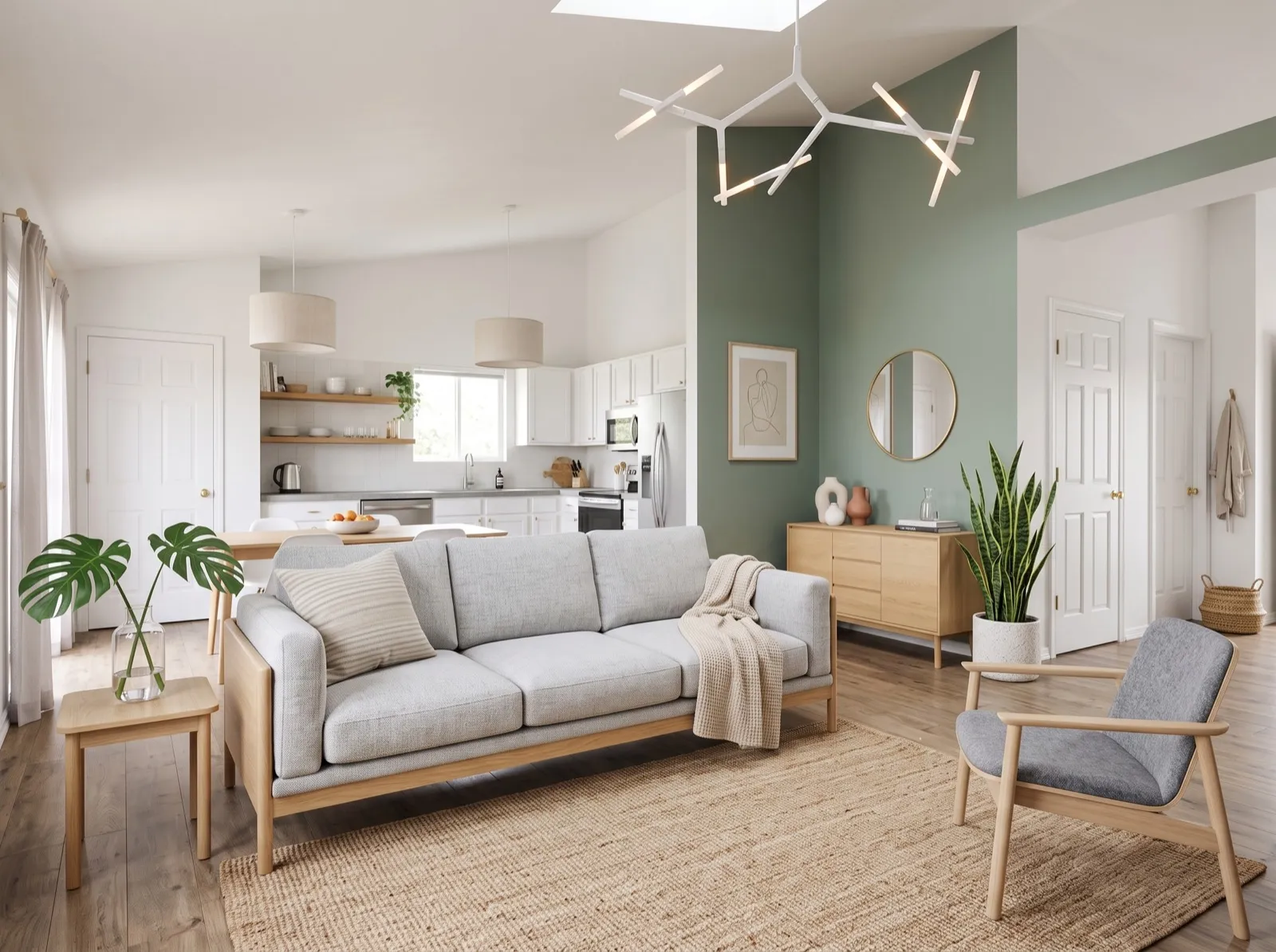 A Scandinavian living room designed by AuraHome, shown in daylight